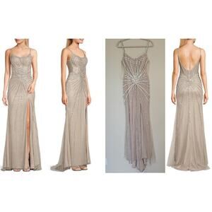 GB Beaded Glitter Sleeveless Scoop Neck Gown w/ Illusion Back, Size 7